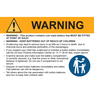 WARNING LABELS FOR COIN BATTERIES