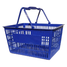 Plastic Shopping Basket Blue With Metal Carry Handles