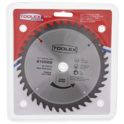 Circular Saw Blade 160mm 40TH Timber Cutting with 20mm Bore & 16mm Reducing Bush
