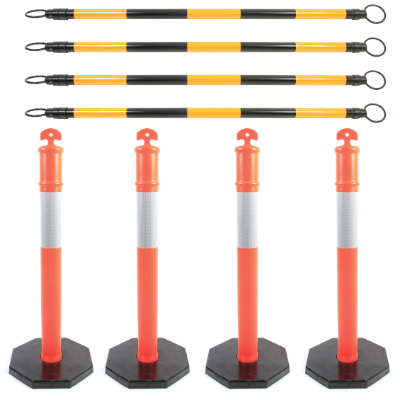 Safety Enclosure 1400x1400 expands to 2400x2400 4xBars 4 x110cm Bollards reflective